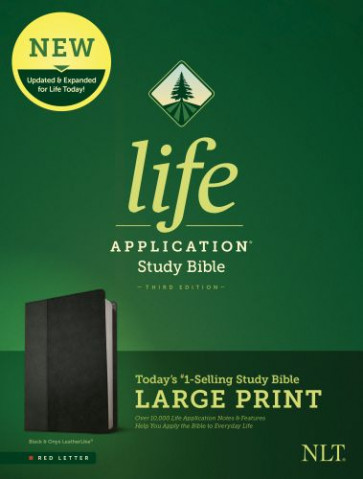 NLT Life Application Study Bible, Third Edition, Large Print (LeatherLike, Black/Onyx, Red Letter) - LeatherLike Onyx With ribbon marker(s)