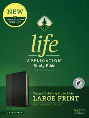 NLT Life Application Study Bible, Third Edition, Large Print (LeatherLike, Black/Onyx, Indexed, Red Letter) - LeatherLike Onyx With thumb index and ribbon marker(s)