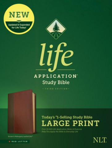 NLT Life Application Study Bible, Third Edition, Large Print (LeatherLike, Brown/Mahogany, Red Letter) - LeatherLike Mahogany With ribbon marker(s)