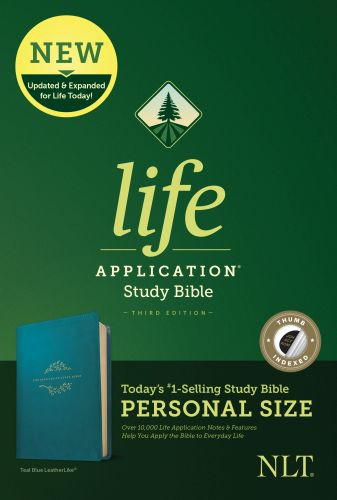 NLT Life Application Study Bible, Third Edition, Personal Size (LeatherLike, Teal Blue, Indexed) - LeatherLike Teal Blue With thumb index and ribbon marker(s)