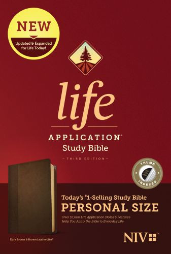 NIV Life Application Study Bible, Third Edition, Personal Size (LeatherLike, Dark Brown/Brown, Indexed) - LeatherLike Dark Brown With thumb index and ribbon marker(s)