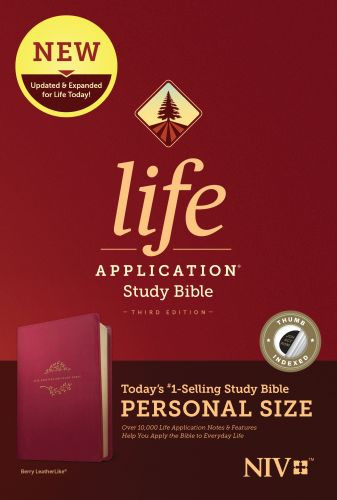 NIV Life Application Study Bible, Third Edition, Personal Size (LeatherLike, Berry, Indexed) - LeatherLike With thumb index and ribbon marker(s)