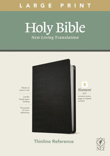 NLT Large Print Thinline Reference Bible, Filament-Enabled Edition (LeatherLike, Cross Grip Black, Red Letter) - LeatherLike Cross Grip Black With ribbon marker(s)