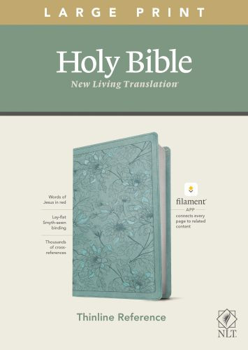 NLT Large Print Thinline Reference Bible, Filament-Enabled Edition (LeatherLike, Floral Leaf Teal, Red Letter) - LeatherLike Floral Leaf Teal With ribbon marker(s)