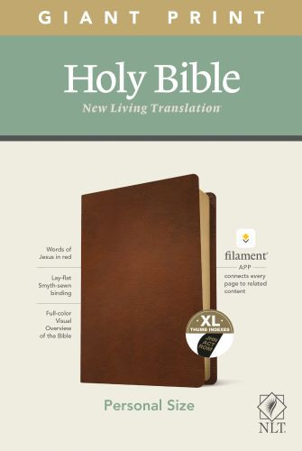 NLT Personal Size Giant Print Bible, Filament-Enabled Edition (Genuine Leather, Brown, Indexed, Red Letter) - Genuine Leather With thumb index and ribbon marker(s)