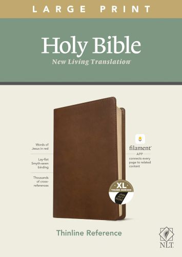 NLT Large Print Thinline Reference Bible, Filament-Enabled Edition (LeatherLike, Rustic Brown, Indexed, Red Letter) - LeatherLike Rustic Brown With thumb index and ribbon marker(s)