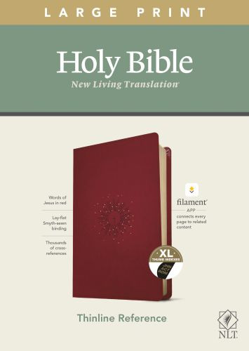 NLT Large Print Thinline Reference Bible, Filament-Enabled Edition (LeatherLike, Aurora Cranberry, Indexed, Red Letter) - LeatherLike Aurora Cranberry With thumb index and ribbon marker(s)