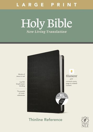 NLT Large Print Thinline Reference Bible, Filament-Enabled Edition (LeatherLike, Cross Grip Black, Indexed, Red Letter) - LeatherLike Cross Grip Black With thumb index and ribbon marker(s)