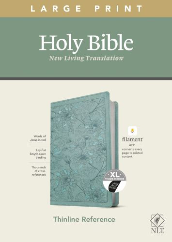 NLT Large Print Thinline Reference Bible, Filament-Enabled Edition (LeatherLike, Floral Leaf Teal, Indexed, Red Letter) - LeatherLike Floral Leaf Teal With thumb index and ribbon marker(s)