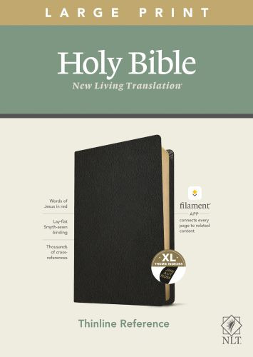 NLT Large Print Thinline Reference Bible, Filament-Enabled Edition (Genuine Leather, Black, Indexed, Red Letter) - Genuine Leather With thumb index and ribbon marker(s)
