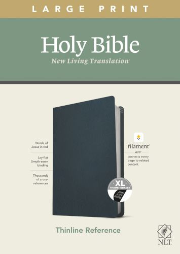 NLT Large Print Thinline Reference Bible, Filament-Enabled Edition (Genuine Leather, Navy Blue, Indexed, Red Letter) - Genuine Leather Navy Blue With thumb index and ribbon marker(s)