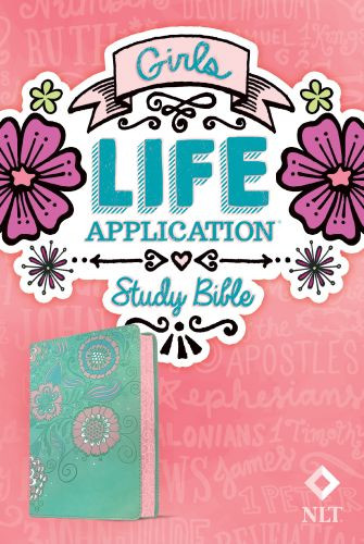 NLT Girls Life Application Study Bible (LeatherLike, Teal/Pink Flowers) - LeatherLike Pink Flowers/Teal With ribbon marker(s)