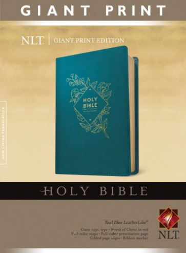 Holy Bible, Giant Print NLT (LeatherLike, Teal Blue, Red Letter) - LeatherLike Teal Blue With ribbon marker(s)