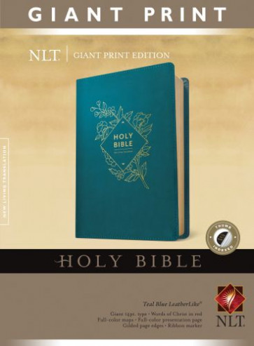 Holy Bible, Giant Print NLT (LeatherLike, Teal Blue, Indexed, Red Letter) - LeatherLike Teal Blue With thumb index and ribbon marker(s)