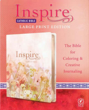 Inspire Catholic Bible NLT Large Print (LeatherLike, Pink Fields with Rose Gold) - Shimmery LeatherLike Pink Fields with Rose Gold Imitation Leather With ribbon marker(s)