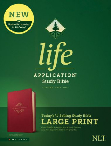 NLT Life Application Study Bible, Third Edition, Large Print (LeatherLike, Berry, Red Letter) - LeatherLike With ribbon marker(s)