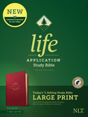 NLT Life Application Study Bible, Third Edition, Large Print (LeatherLike, Berry, Indexed, Red Letter) - LeatherLike With thumb index and ribbon marker(s)