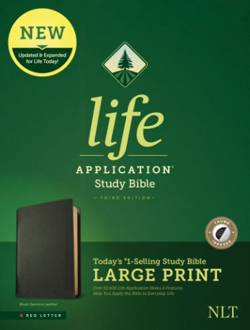 NLT Life Application Study Bible, Third Edition, Large Print (Genuine Leather, Black, Indexed, Red Letter) - Genuine Leather With thumb index and ribbon marker(s)