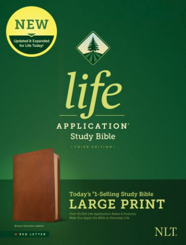 NLT Life Application Study Bible, Third Edition, Large Print (Genuine Leather, Brown, Red Letter) - Genuine Leather With ribbon marker(s)
