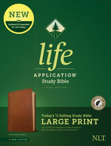 NLT Life Application Study Bible, Third Edition, Large Print (Genuine Leather, Brown, Indexed, Red Letter) - Genuine Leather With thumb index and ribbon marker(s)