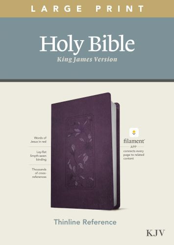 KJV Large Print Thinline Reference Bible, Filament-Enabled Edition (LeatherLike, Floral Frame Purple, Red Letter) - LeatherLike Floral Frame Purple With ribbon marker(s)