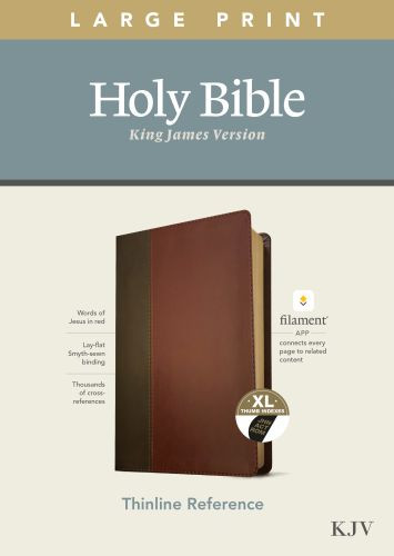 KJV Large Print Thinline Reference Bible, Filament-Enabled Edition (LeatherLike, Brown/Mahogany, Indexed, Red Letter) - LeatherLike Mahogany With thumb index and ribbon marker(s)