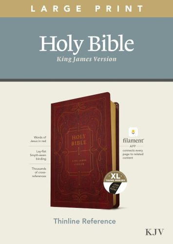 KJV Large Print Thinline Reference Bible, Filament Enabled (LeatherLike, Ornate Burgundy, Indexed, Red Letter) - LeatherLike Ornate Burgundy With thumb index and ribbon marker(s)