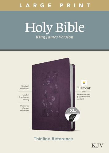 KJV Large Print Thinline Reference Bible, Filament-Enabled Edition (LeatherLike, Floral Frame Purple, Indexed, Red Letter) - LeatherLike Floral Frame Purple With thumb index and ribbon marker(s)