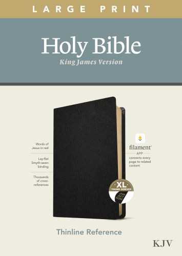 KJV Large Print Thinline Reference Bible, Filament-Enabled Edition (Genuine Leather, Black, Indexed, Red Letter) - Genuine Leather With thumb index and ribbon marker(s)