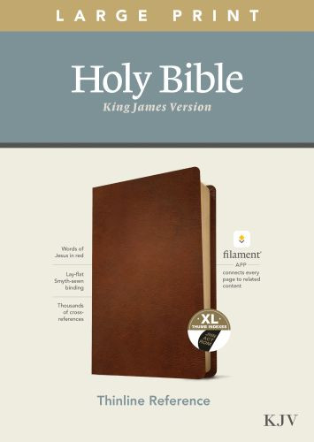 KJV Large Print Thinline Reference Bible, Filament-Enabled Edition (Genuine Leather, Brown, Indexed, Red Letter) - Genuine Leather With thumb index and ribbon marker(s)