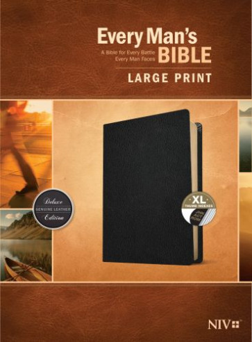 Every Man's Bible NIV, Large Print (Genuine Leather, Black, Indexed) - Genuine Leather With thumb index and ribbon marker(s)