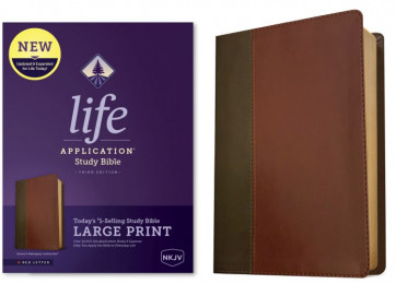 NKJV Life Application Study Bible, Third Edition, Large Print (LeatherLike, Brown/Mahogany, Red Letter) - LeatherLike Mahogany With ribbon marker(s)