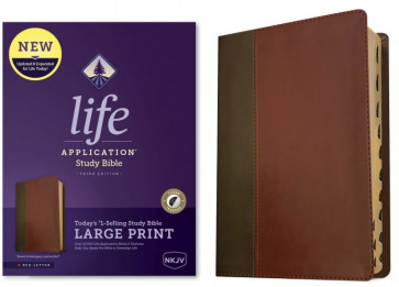 NKJV Life Application Study Bible, Third Edition, Large Print (LeatherLike, Brown/Mahogany, Indexed, Red Letter) - LeatherLike Mahogany With thumb index and ribbon marker(s)