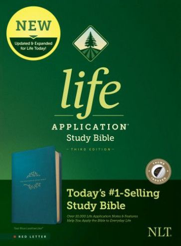 NLT Life Application Study Bible, Third Edition (LeatherLike, Teal Blue, Indexed, Red Letter) - LeatherLike Teal Blue With thumb index and ribbon marker(s)