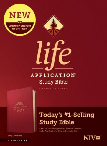 NIV Life Application Study Bible, Third Edition (LeatherLike, Berry, Red Letter) - LeatherLike With ribbon marker(s)
