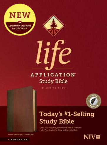 NIV Life Application Study Bible, Third Edition (LeatherLike, Brown/Mahogany, Indexed, Red Letter) - LeatherLike Mahogany With thumb index and ribbon marker(s)