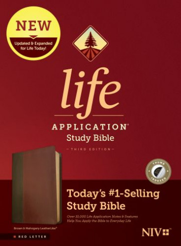 NIV Life Application Study Bible, Third Edition (LeatherLike, Brown/Mahogany, Indexed, Red Letter) - LeatherLike Mahogany With thumb index and ribbon marker(s)