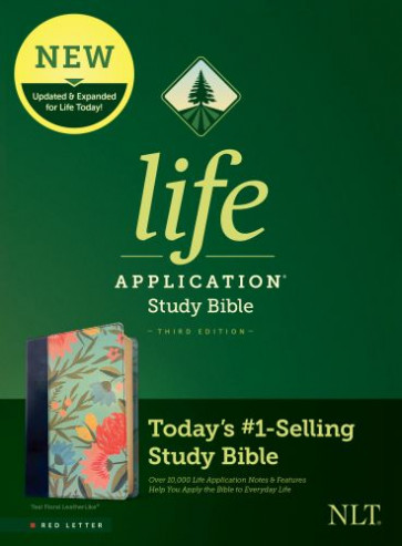 NLT Life Application Study Bible, Third Edition (LeatherLike, Teal Floral, Red Letter) - LeatherLike Teal Floral With ribbon marker(s)