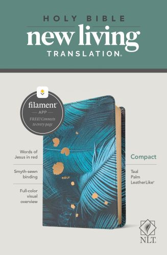 NLT Compact Bible, Filament-Enabled Edition (LeatherLike, Teal Palm, Red Letter) - LeatherLike Teal Palm With ribbon marker(s)