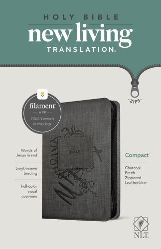 NLT Compact Zipper Bible, Filament-Enabled Edition (LeatherLike, Charcoal Patch, Red Letter) - LeatherLike Charcoal Patch With zip fastener