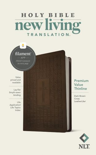 NLT Premium Value Thinline Bible, Filament-Enabled Edition (LeatherLike, Dark Brown Cross) - LeatherLike Dark Brown Cross Imitation Leather