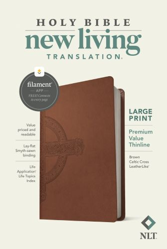 NLT Large Print Premium Value Thinline Bible, Filament-Enabled Edition (LeatherLike, Brown Celtic Cross) - LeatherLike Brown Celtic Cross Imitation Leather
