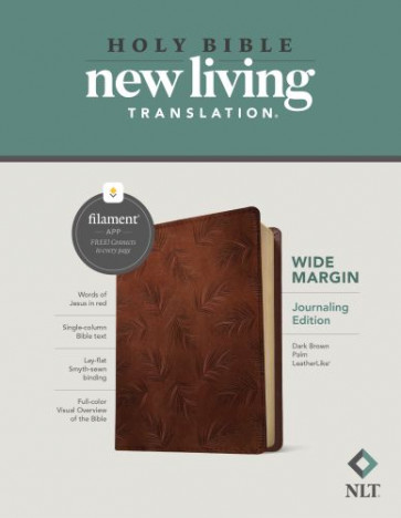 NLT Wide Margin Bible, Filament-Enabled Edition (LeatherLike, Dark Brown Palm, Red Letter) - LeatherLike Dark Brown Palm Imitation Leather With ribbon marker(s)