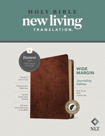 NLT Wide Margin Bible, Filament-Enabled Edition (LeatherLike, Dark Brown Palm, Indexed, Red Letter) - LeatherLike Dark Brown Palm Imitation Leather With thumb index