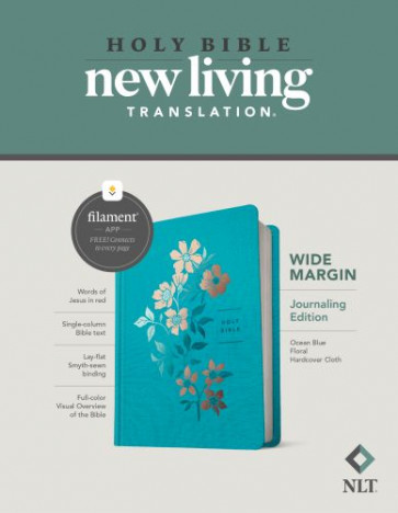 NLT Wide Margin Bible, Filament-Enabled Edition (Hardcover Cloth, Ocean Blue Floral, Red Letter) - Hardcover Ocean Blue Floral Cloth over boards With ribbon marker(s)