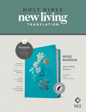 NLT Wide Margin Bible, Filament-Enabled Edition (Hardcover Cloth, Ocean Blue Floral, Indexed, Red Letter) - Hardcover Ocean Blue Floral Cloth over boards With thumb index