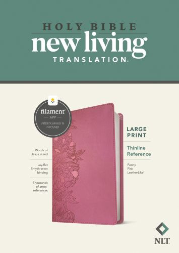NLT Large Print Thinline Reference Bible, Filament-Enabled Edition (LeatherLike, Peony Pink, Red Letter) - LeatherLike Peony Pink Imitation Leather With ribbon marker(s)