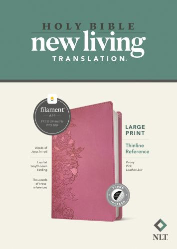 NLT Large Print Thinline Reference Bible, Filament-Enabled Edition (LeatherLike, Peony Pink, Indexed, Red Letter) - LeatherLike Peony Pink With thumb index and ribbon marker(s)