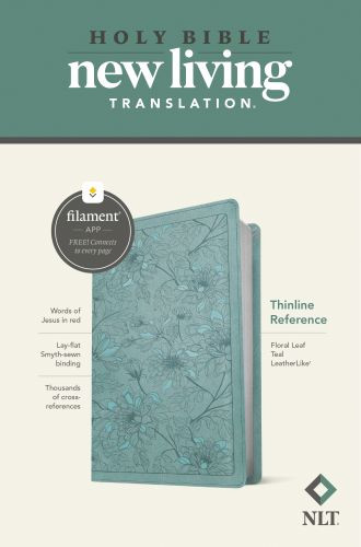 NLT Thinline Reference Bible, Filament-Enabled Edition (LeatherLike, Floral Leaf Teal, Red Letter) - LeatherLike Floral Leaf Teal With ribbon marker(s)