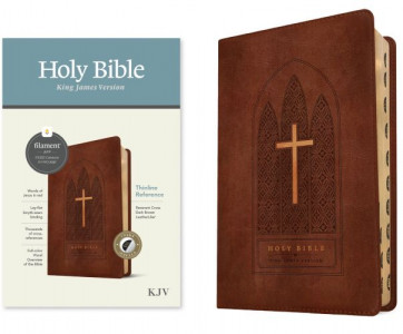 KJV Thinline Reference Bible, Filament-Enabled Edition (LeatherLike, Reverent Cross Dark Brown, Indexed, Red Letter) - LeatherLike Reverent Cross Dark Brown Imitation Leather With thumb index